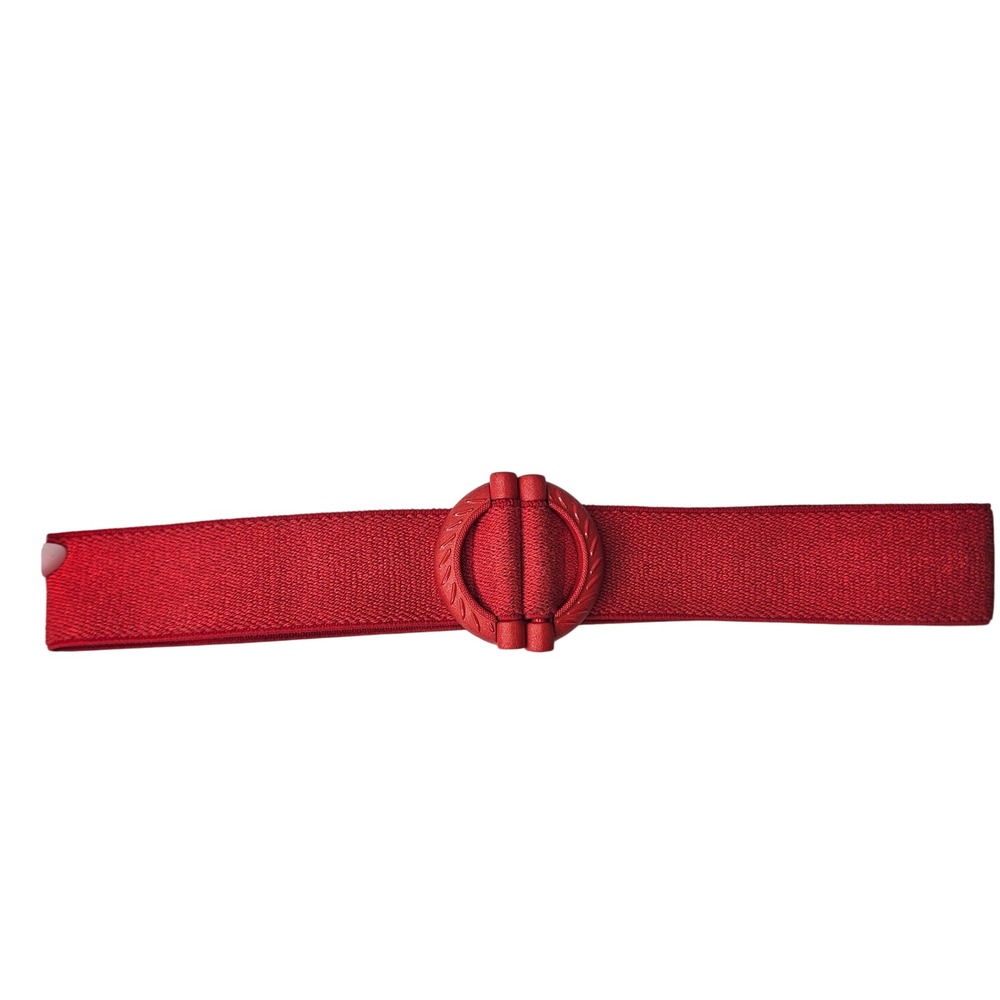 Vintage Red‎ Wide Elastic Cinch Belt 80s 90s Retro Interlocking Buckle 25 Inch